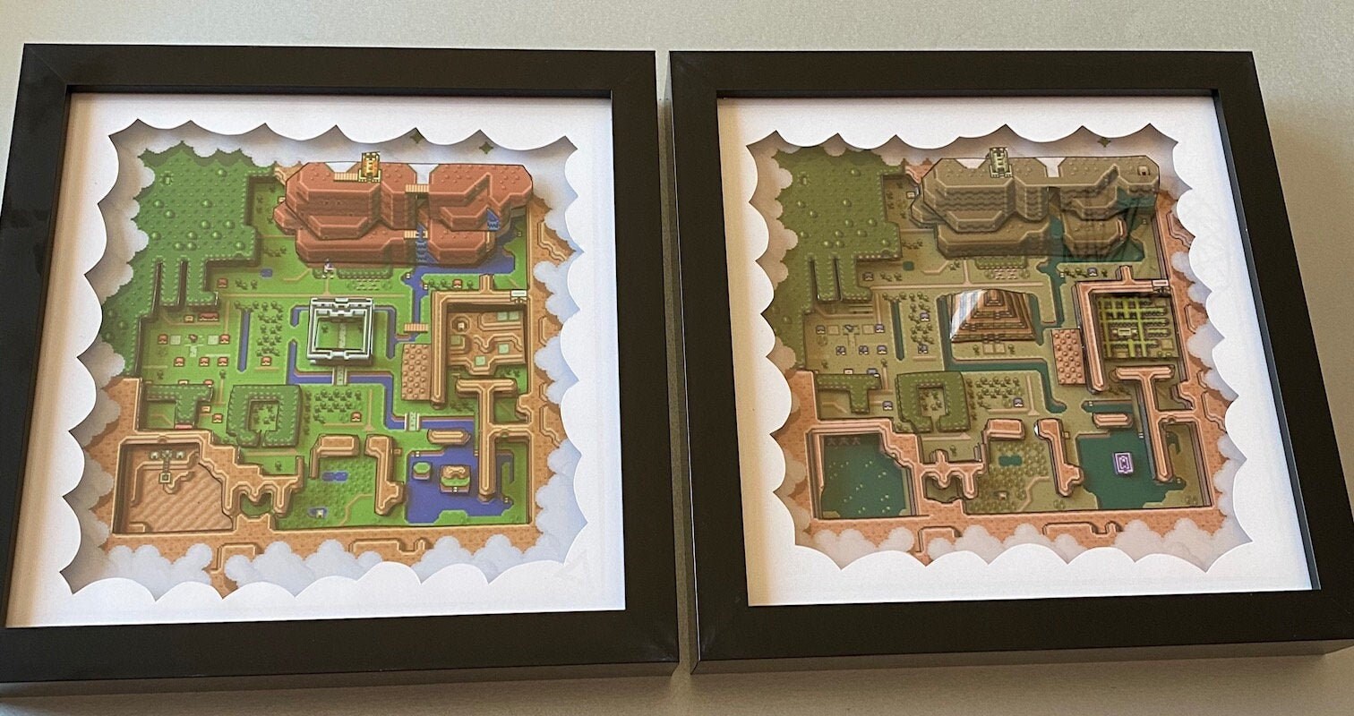 Legend of Zelda Link to the Past Hyrule Maps  3D Art - Set of TWO - L…