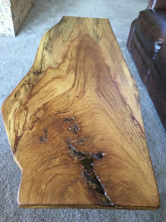 Live edge spalted pecan coffee table with modern steel legs. Etsy