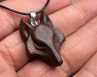 Wooden "wolf head" pendant