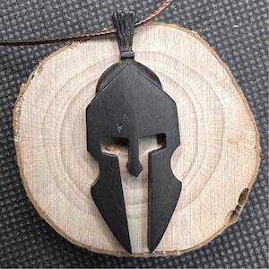 Ebony wood pendant, handmade Spartan gladiator helmet