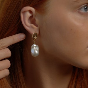 Large Baroque Pearl Drop Earrings: 18K Gold Vermeil, Bridal Jewelry