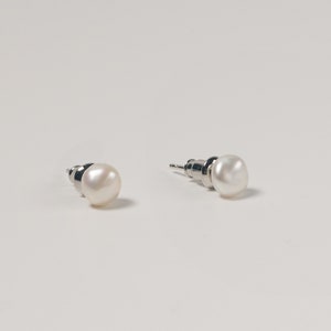 5mm Small Baroque Pearl Ear Studs | Dainty Freshwater Keshi Pearl | Bridal Earrings | Mini Earrings | Sterling Silver | 18K Solid White Gold