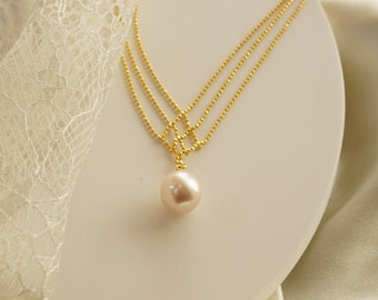 Simple Pearl Necklace | White Edison Baroque Pearl | Dainty Minimalist | Wedding Bridal Necklace | SIlver or Gold