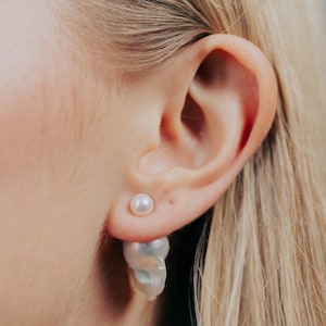 Double Pearls Stud Earrings, Large Pearls Real Freshwater Earring, Baroque Pearl Earrings, Wedding Sterling Silver Earrings