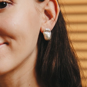 Large Baroque Pearl Ear Studs | Dainty Baroque Pearl Earrings | Large Ear Studs | Oversized Earrings | Sterling Silver | Wedding Earrings