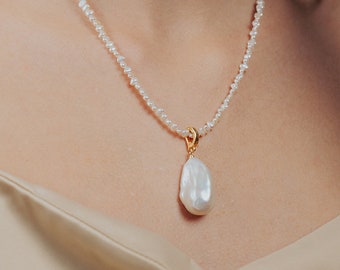 Baroque Pearl Choker: Gold Filled Pendant, AAAA Luster