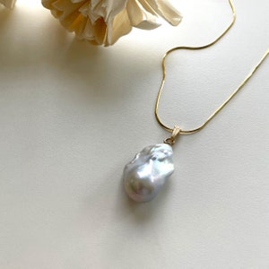Silver Grey baroque pearl Pendant,firball pearl Pendant