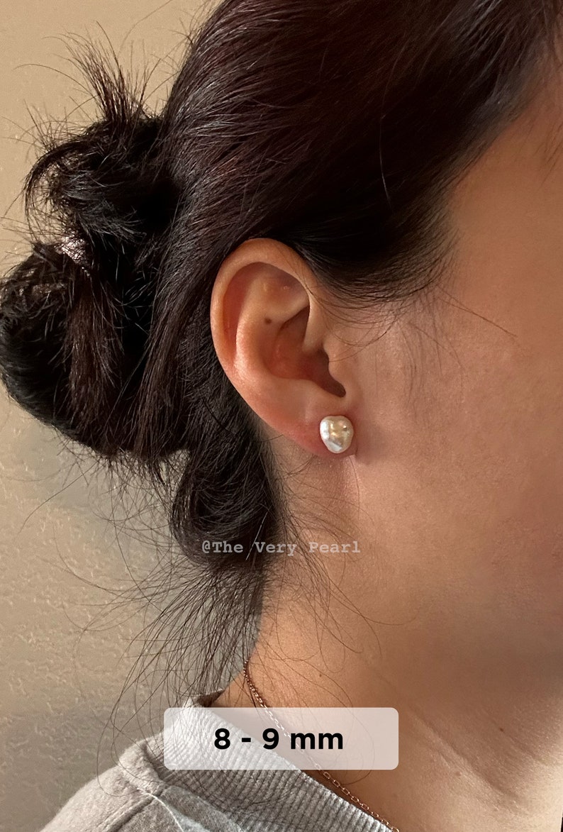 Small Baroque Pearl Ear Studs Dainty Freshwater Keshi Pearl Earrings Tiny Ear Studs Sterling Silver 18K Gold image 5