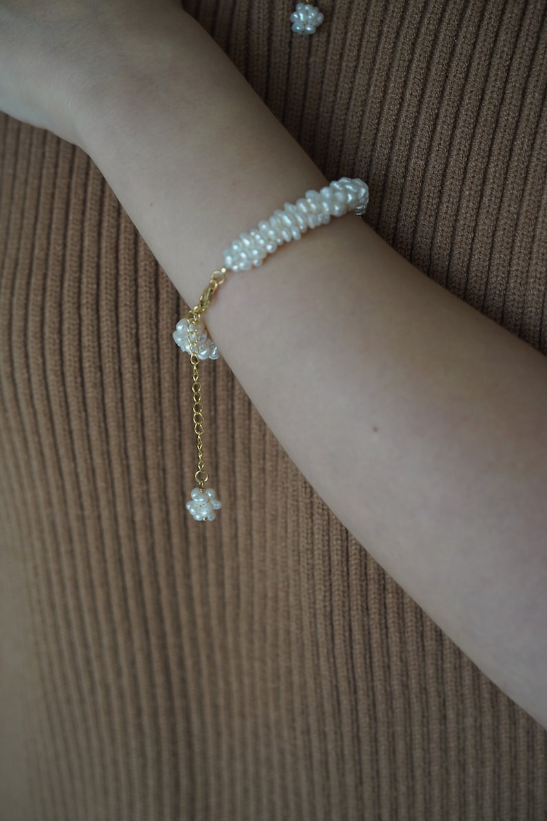 Weaved Pearl Bracelet Freshwater Pearl Bracelet Minimalism Boho Adjustable Length Gold Filled Bracelet Gift For Her image 2