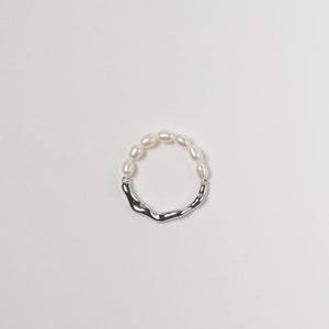 Baroque Pearl Ring | Freshwater Keshi Pearls | Mini Pearl Ring | White Gold | Minimalist Beaded Ring | Layering | Stackable | Half Metal
