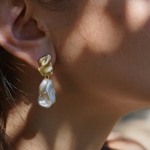 Petal Keshi Pearl Earrings | BaroquePearls | Real Freshwater Pearls | Drop Earrings | Wedding Pearl Earrings | 14K Gold Filled