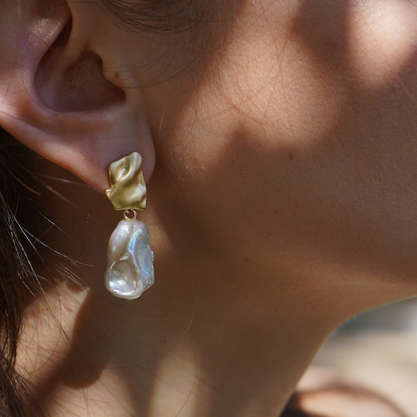 Petal Keshi Pearl Earrings | BaroquePearls | Real Freshwater Pearls | Drop Earrings | Wedding Pearl Earrings