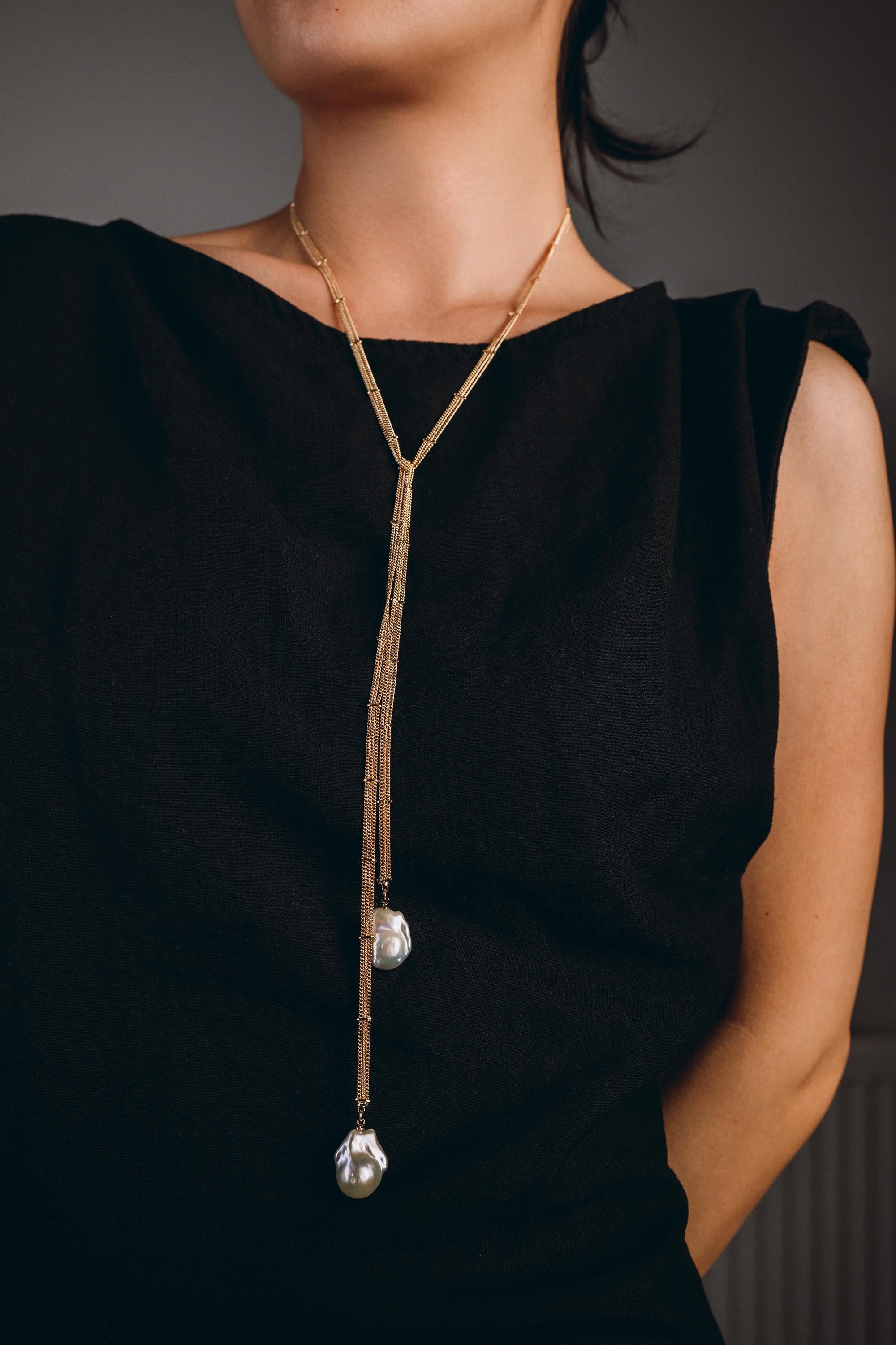 Bolo Tie Baroque Pearl Necklace, 90cm Long Lariat Necklace, Pearl…