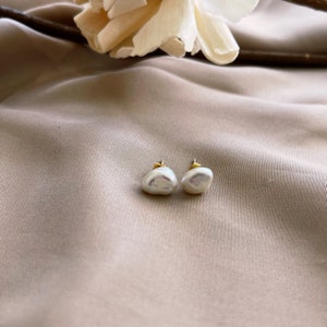 Small Baroque Pearl Ear Studs Dainty Freshwater Keshi Pearl Earrings Tiny Ear Studs Sterling Silver 18K Gold image 7