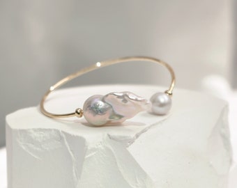 Baroque Pearl Bangle | Freshwater Baroque & Round Pearls | Gold Bangle | Minimalist | Bridal Pearl Bracelet | Bridal Pearl Bangle