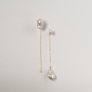 Long Drop Earrings | Baroque Pearl Earrings | Large Baroque Pearls | Wedding Earrings | Asymmetry Design | Gold Filled | Yin Yang Inspired