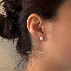 Small Baroque Pearl Ear Studs Dainty Freshwater Keshi Pearl Earrings Tiny Ear Studs Sterling Silver 18K Gold image 4