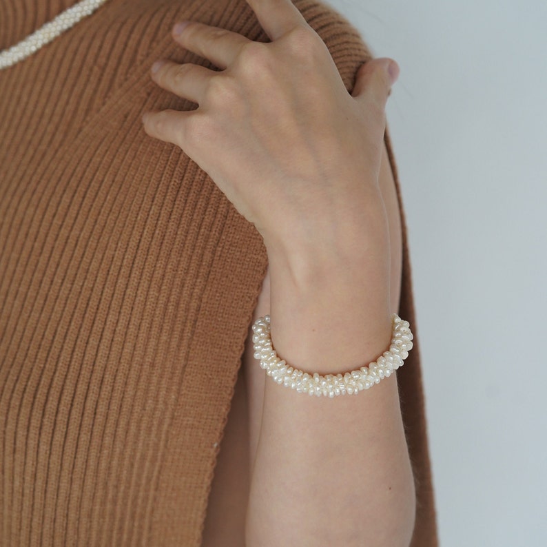 Weaved Pearl Bracelet Freshwater Pearl Bracelet Minimalism Boho Adjustable Length Gold Filled Bracelet Gift For Her image 6