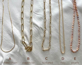 Gold Filled Chain Necklace: Paperclip, Snake, Rolo, Textured