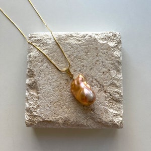 Large Baroque Pearl Pendant Necklace | Metallic Gold Baroque Pearl | Fireball Baroque | Gold Filled Pendant | Thanksgiving Day Gift
