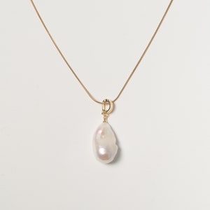 Baroque Pearl Necklace | Gold Filled Enhancer Pendant | Gold Pearl Necklace | White Fireball Baroque Pearl | Snake Chains
