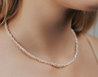 Dainty Gold-Filled Keshi Pearl Choker: Beaded Bridal Necklace, 3mm mini pearls