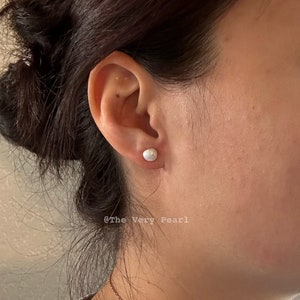 Small Baroque Pearl Ear Studs Dainty Freshwater Keshi Pearl Earrings Tiny Ear Studs Sterling Silver 18K Gold image 3