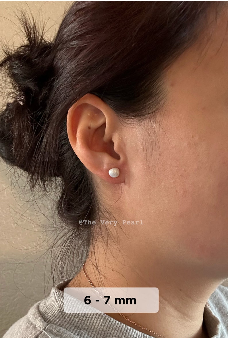 Small Baroque Pearl Ear Studs Dainty Freshwater Keshi Pearl Earrings Tiny Ear Studs Sterling Silver 18K Gold image 3