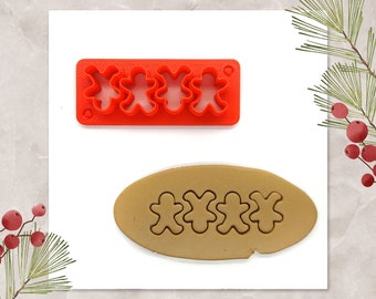 Mini Gingerbread Man Clay Cutter, Multi Cutting Tool for Mini Christmas Jewelry & Dollhouse Decor, 4-piece Cutter for Miniature Food