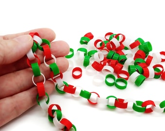 Easy Miniature Christmas Garland Kit in Red Green & White, Paper Chain Link Style Kit, 3 ft long, Cute DIY Decoration for Bottle Brush Trees