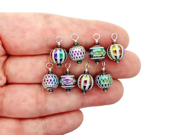 Tiny Christmas Ornaments Set of 8, Miniature Baubles, Decorations for Mini Christmas Tree, Small Glass Bead Dangles