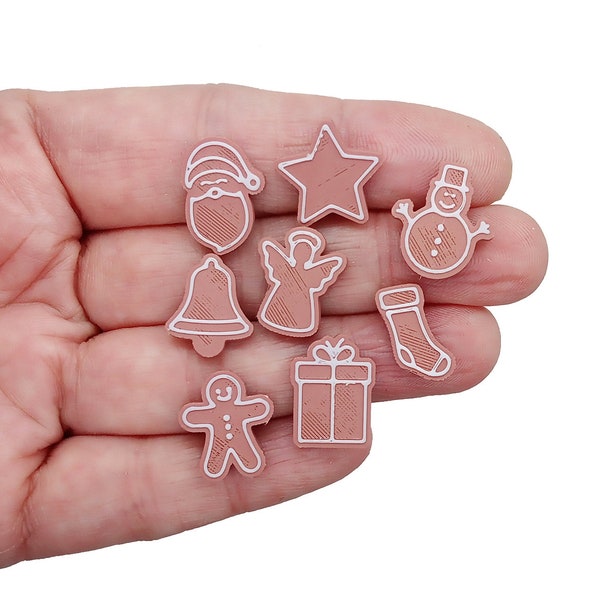 Miniature Gingerbread Cookies, Set of 8, 1:6 scale, Tiny Christmas Food Display, about 5/8 inch tall, Cute Designs for Dollhouse Minis