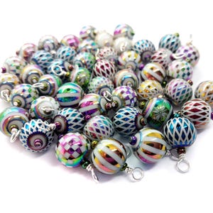 Tiny Christmas Ornaments in Bulk, 20-40 pc 8mm Glass Baubles with Pretty Patterns, 1:12 Scale Ornaments for Dollhouse or Tiny Tabletop Tree