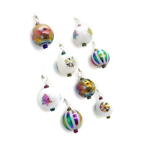 Winter Rainbow Miniature Ornaments Set of 8, Mini Decorations for Christmas Tree, Small Glass Bead Dangles, Xmas Icons
