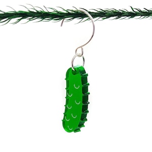 Miniature Pickle Ornament, Cute Christmas Decoration for Dollhouse, Tiny Pickle for Tabletop Tree, 1 1/2 inch long including metal hook
