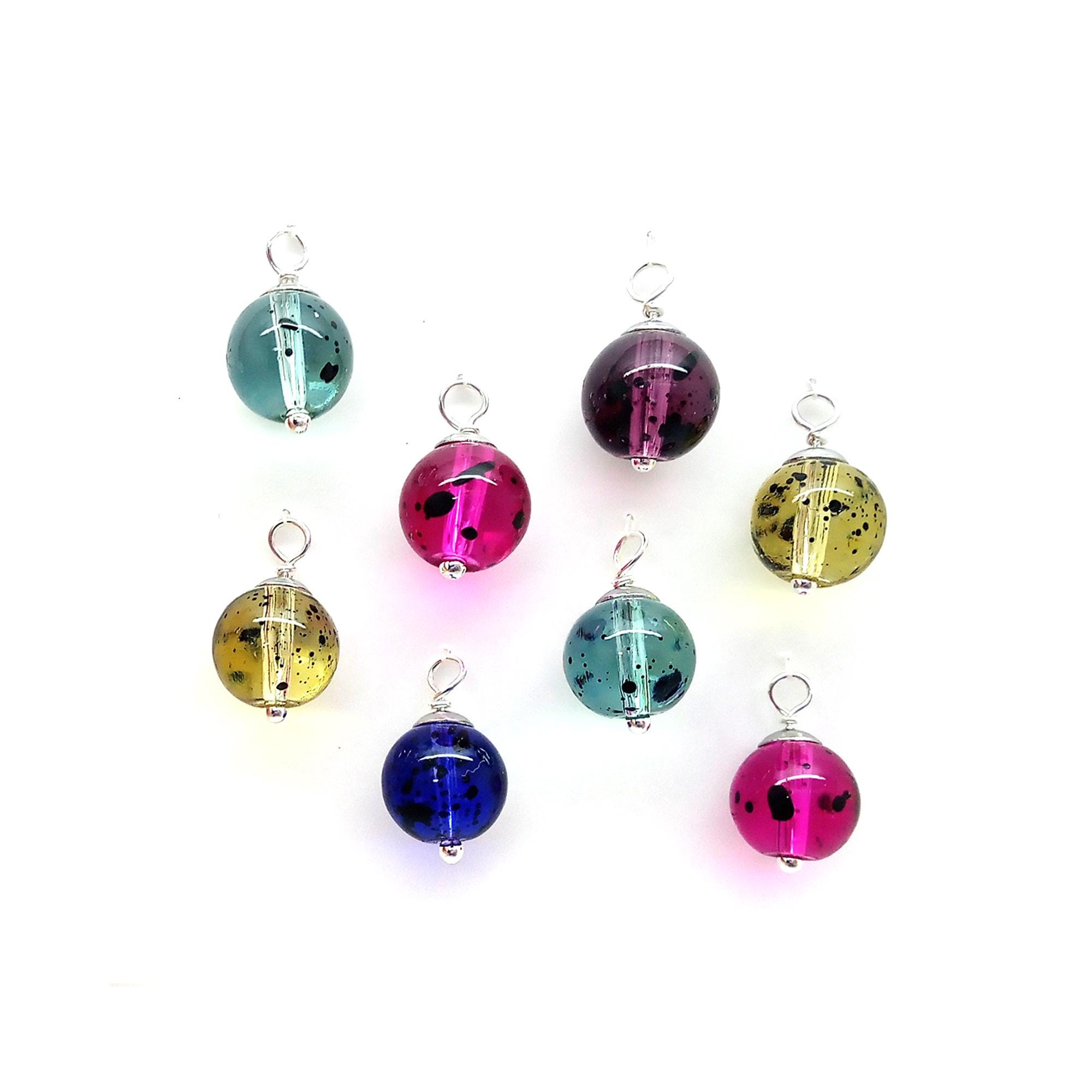 Colorful Glass Mini Ornaments, Set of 8, Miniature Dollhouse Christmas Decorations, Tiny Tabletop Tree Baubles
