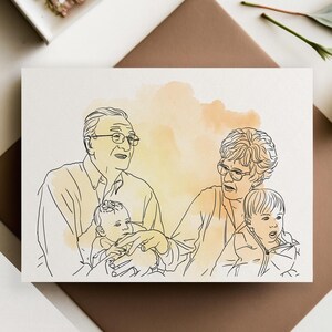 Disegno personalizzato del ritratto dei genitori, regalo di Natale per i nonni, stampa artistica da parete minimalista, pittura digitale ad acquerello