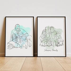 Indywidualny rysunek portretu bez twarzy, spersonalizowany wydruk ścienny, ilustracja Family Line Art, rysunek akwarelowy, sztuka do druku