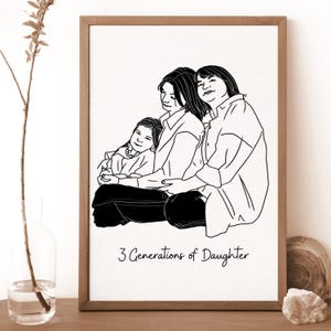 Retrato de linha personalizada, desenho de mãe, presente personalizado para avó, impressão de cartão de aniversário de 40 anos, decoração de arte de parede para casa