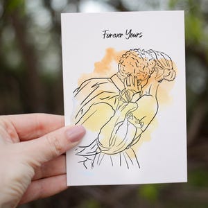 Retrato de pareja personalizado, regalo de San Valentín para padres, impresión de arte lineal minimalista, ilustración de arte de pared, pintura de acuarela digital