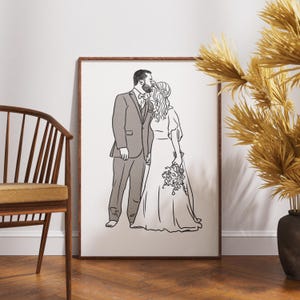 Digitale portrettekening, gepersonaliseerde muurkunst, valentijnscadeau voor man, verjaardagscadeau voor haar, portretafdruk jubileum paar