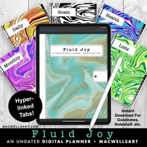 Fluid Joy Digital Planner by Macwellsart, Undated, Goodnotes, Noteshelf, Notability, Hyperlinks, iPad Tablets, Abstract Acrylic Pouring Look