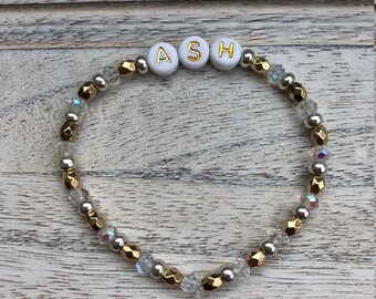 Custom Name Bracelet/Phrase Bracelet/Beaded Bracelet/Gold/Silver/White