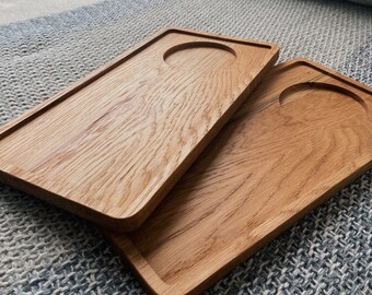 Coffee Table Dining and Home Decoration iPhone Shape w//Steel Handle 40X30 cm Snack Drinks Oak Wood Serving Tray Rustic Decorative Tray with Handle for Breakfast