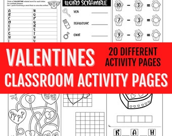 Páginas de actividades en el aula de San Valentín / Día de San Valentín / Hojas de trabajo para maestros / JPG / Descarga digital /