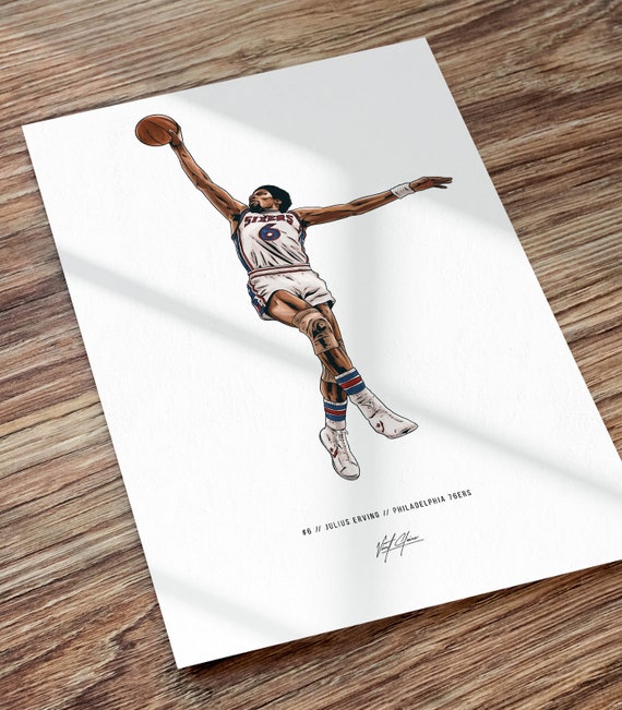 Philadelphia 76ers Lithograph print of Julius Erving Dr J 10 x 8 