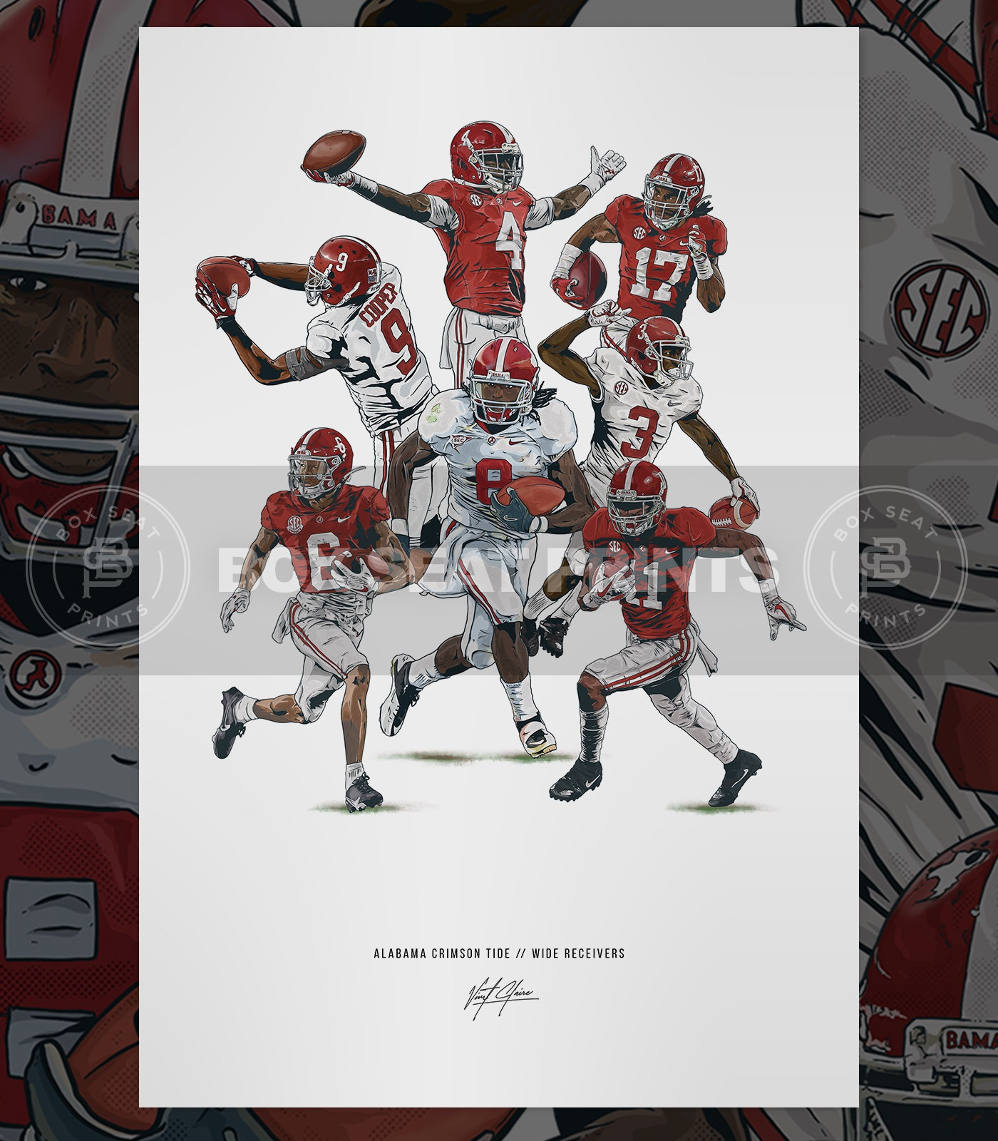 Alabama Wide Receivers Illustrated Art Poster Print Wide Etsy