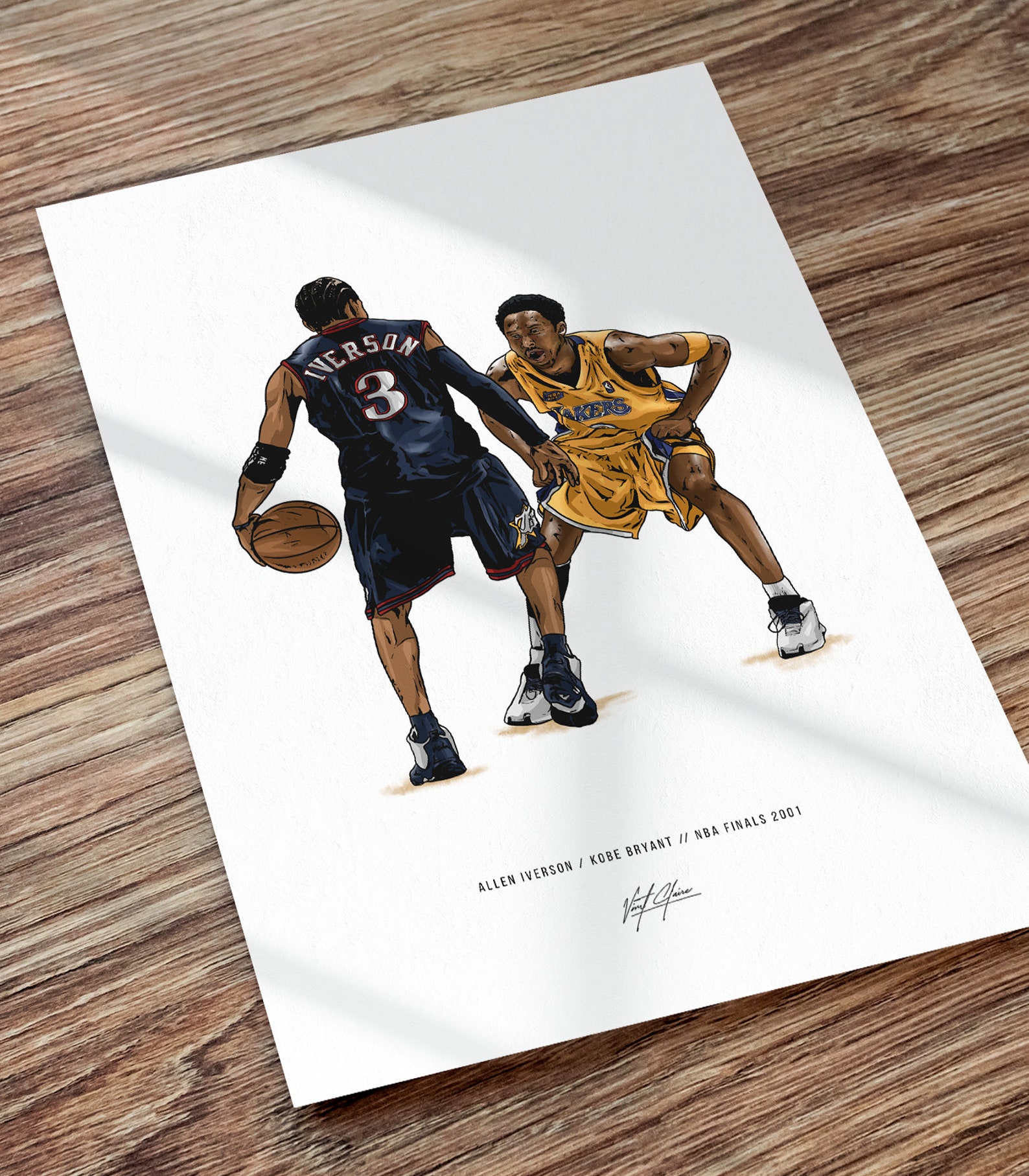 Kobe Bryant Allen Iverson Basketball Art Illustrated Print Etsy