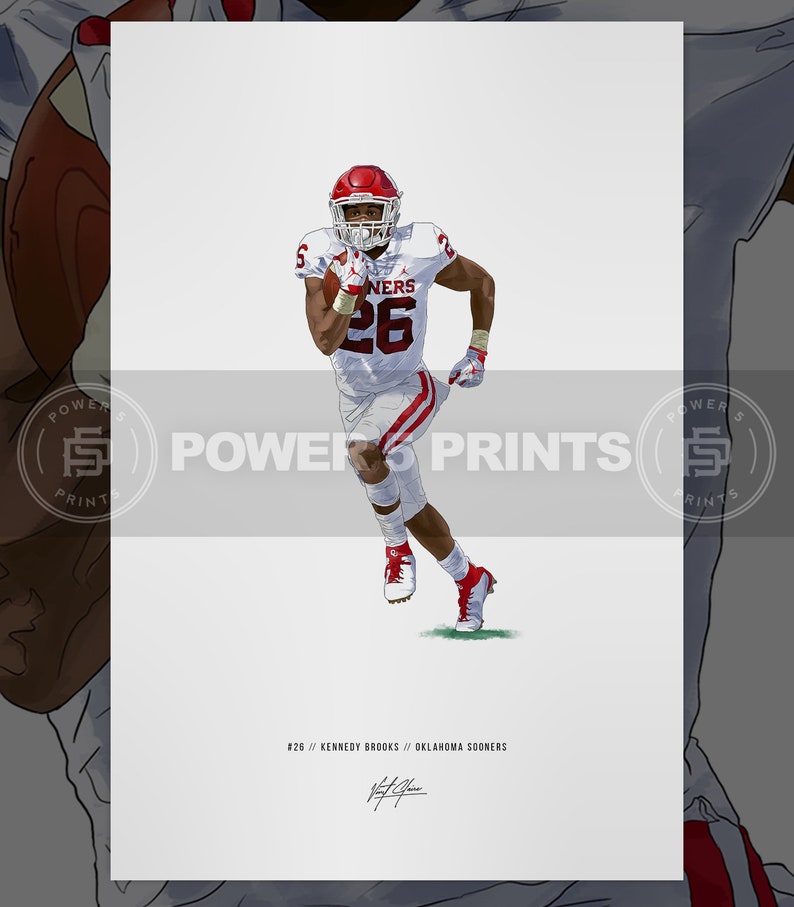 Kennedy Brooks Oklahoma Sooners Football Kennedy Brooks Oklahoma Sooners Art Illustrated Print Poster Gift for Oklahoma Sooner fans