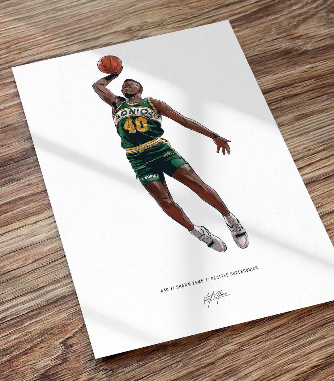 Shawn Kemp Seattle Supersonics Basketball Art Illustrated Etsy.de